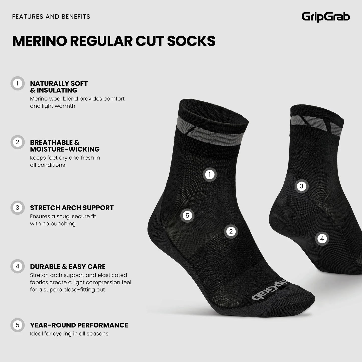 Κάλτσες GRIPGRAB MERINO REGALAR Μαύρες (x3)
