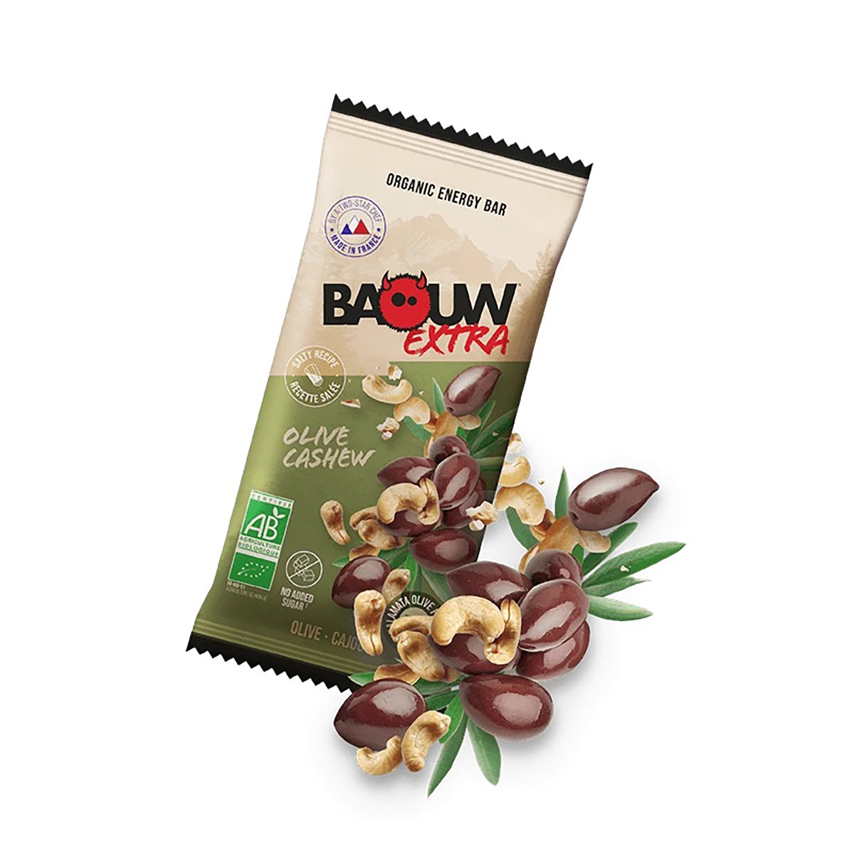 Μπάρα ενέργειας BAOUW ORGANIC EXTRA Αλατισμένη Ελιά-Cashew (50g)