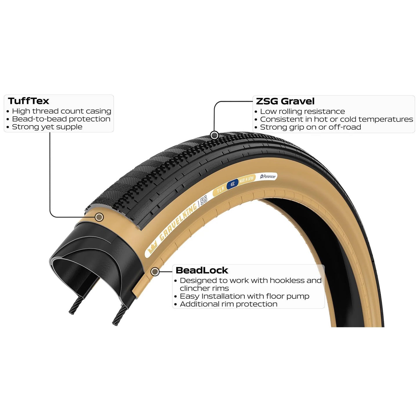 PANARACER GRAVELKING SEMISLICK TLR 700x30c tire Tubeless Ready Beige
