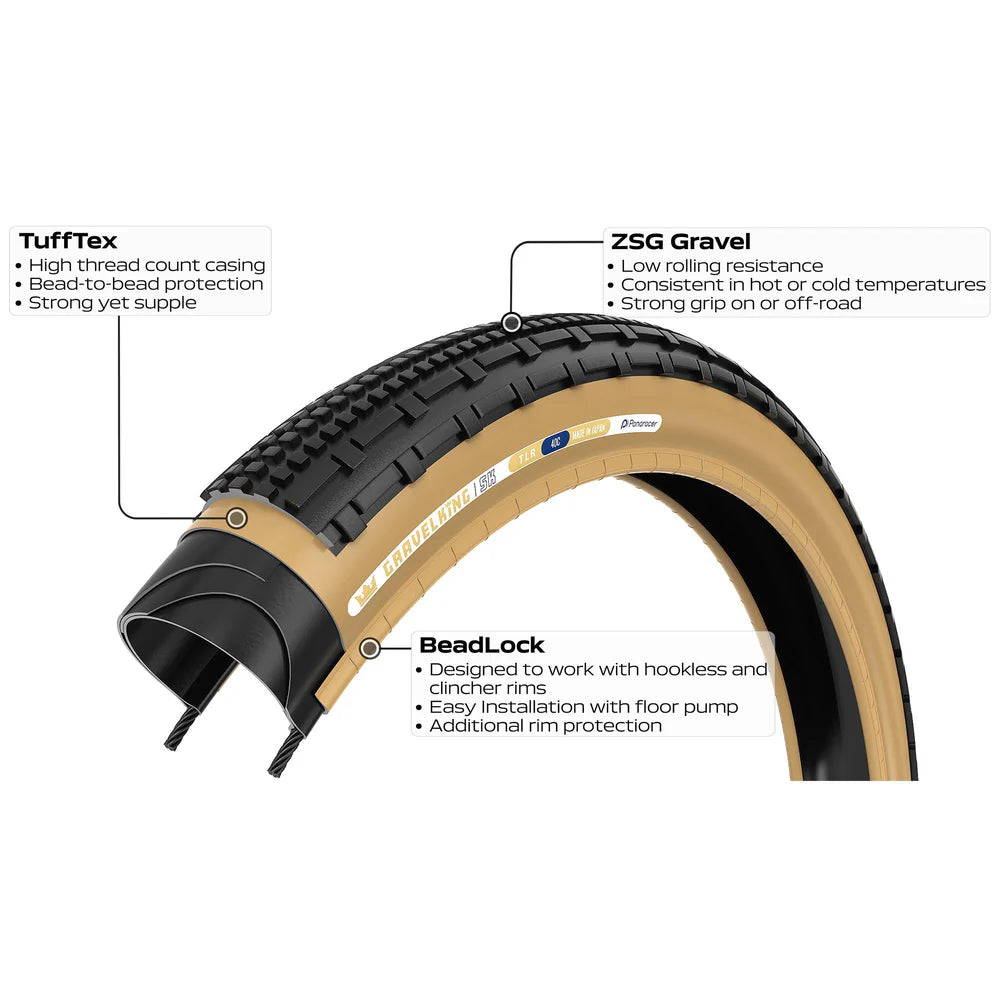 PANARACER GRAVELKING SK TLR 700x40c tire Tubeless Ready Beige