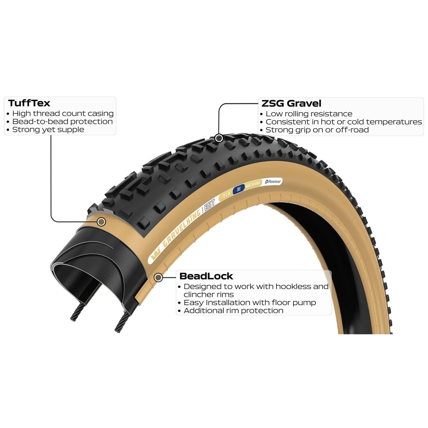 PANARACER GRAVELKING EXT TLR 700x38c tire Tubeless Ready Black