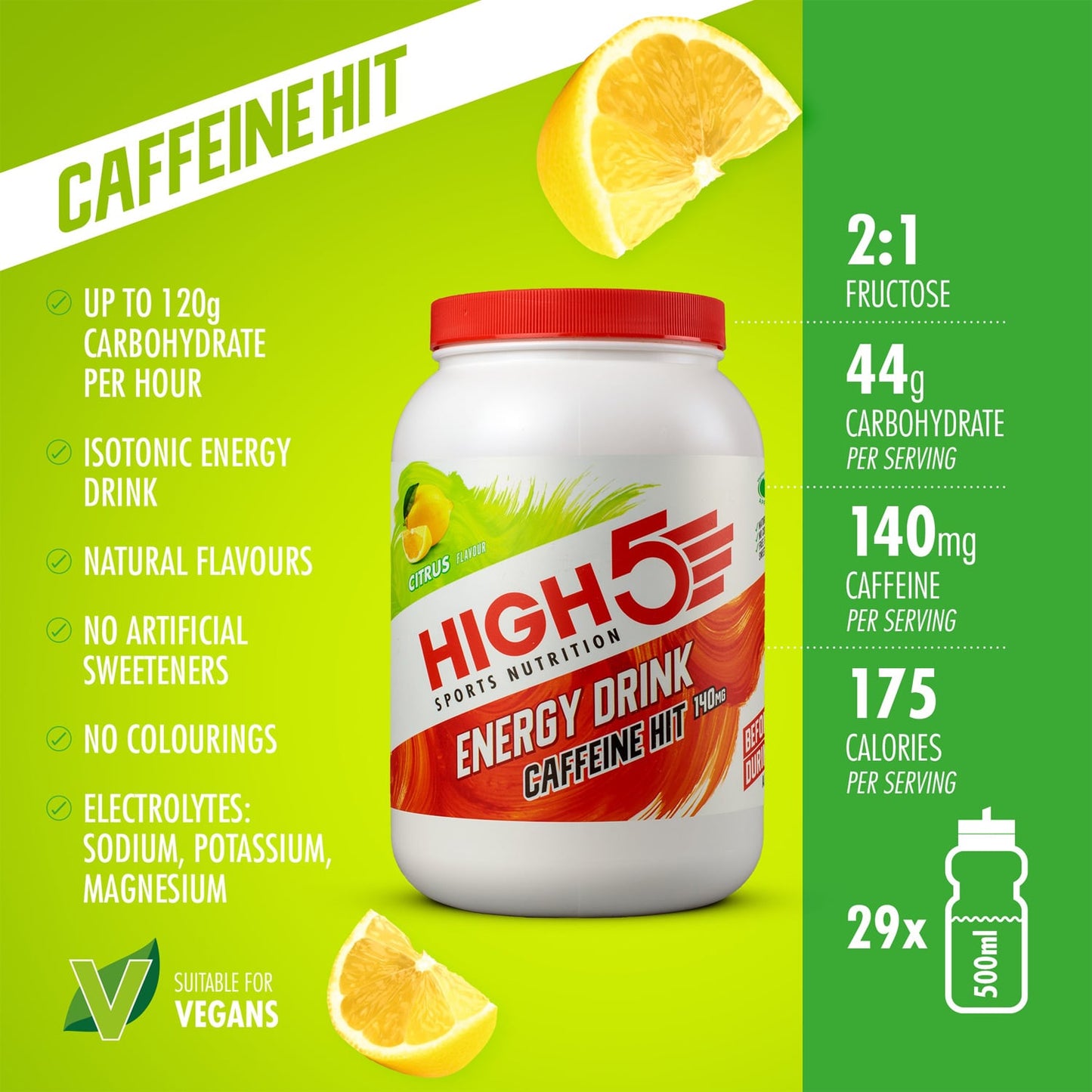 Ενεργειακό ποτό HIGH5 ENERGY DRINK CAFFEINE HIT (1.4kg) Λεμόνι