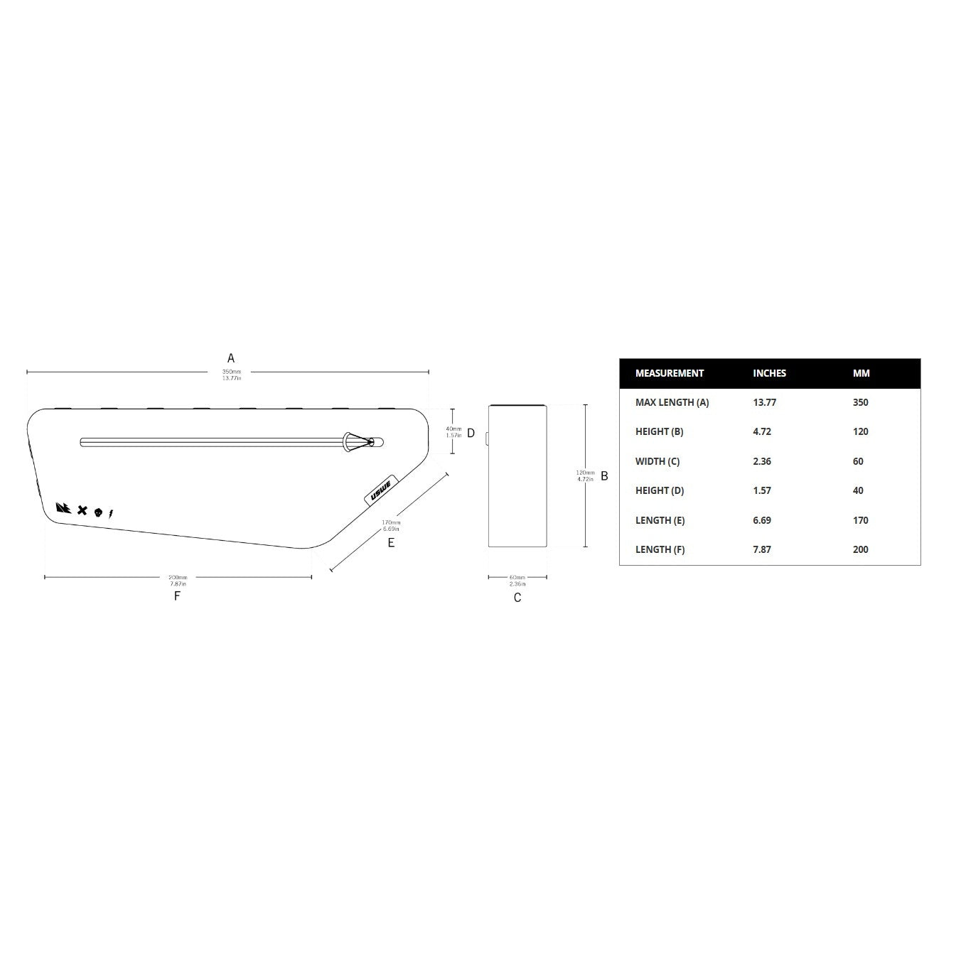 Frame Bag USWE FRAME TUBE SMALL 2.6 L Black