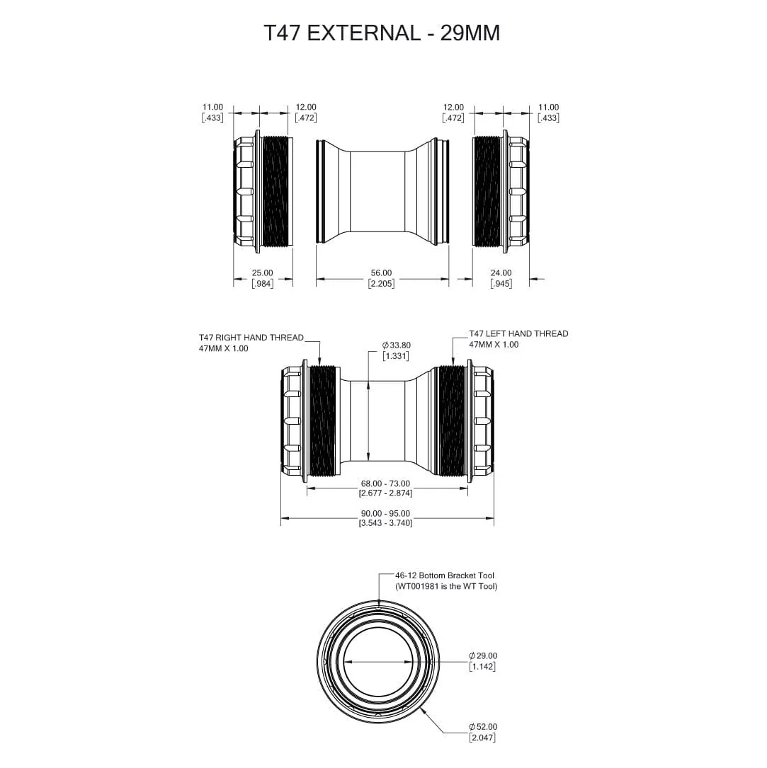 WOLFTOOTH T47 External 29mm SRAM DUB raw silver crankset