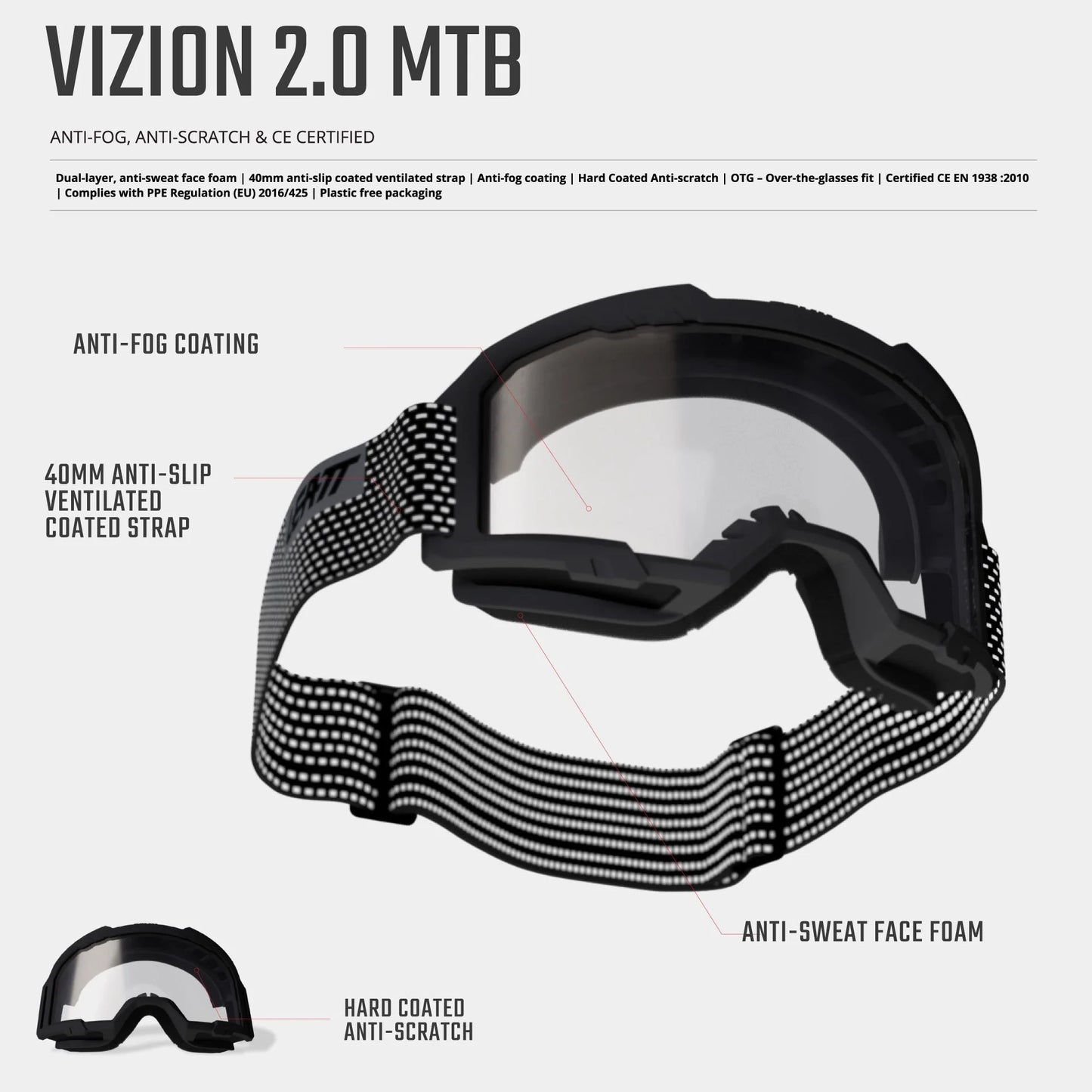 LEATT VIZION 2.0 MTB Black CLEAR 90 VLT Goggle
