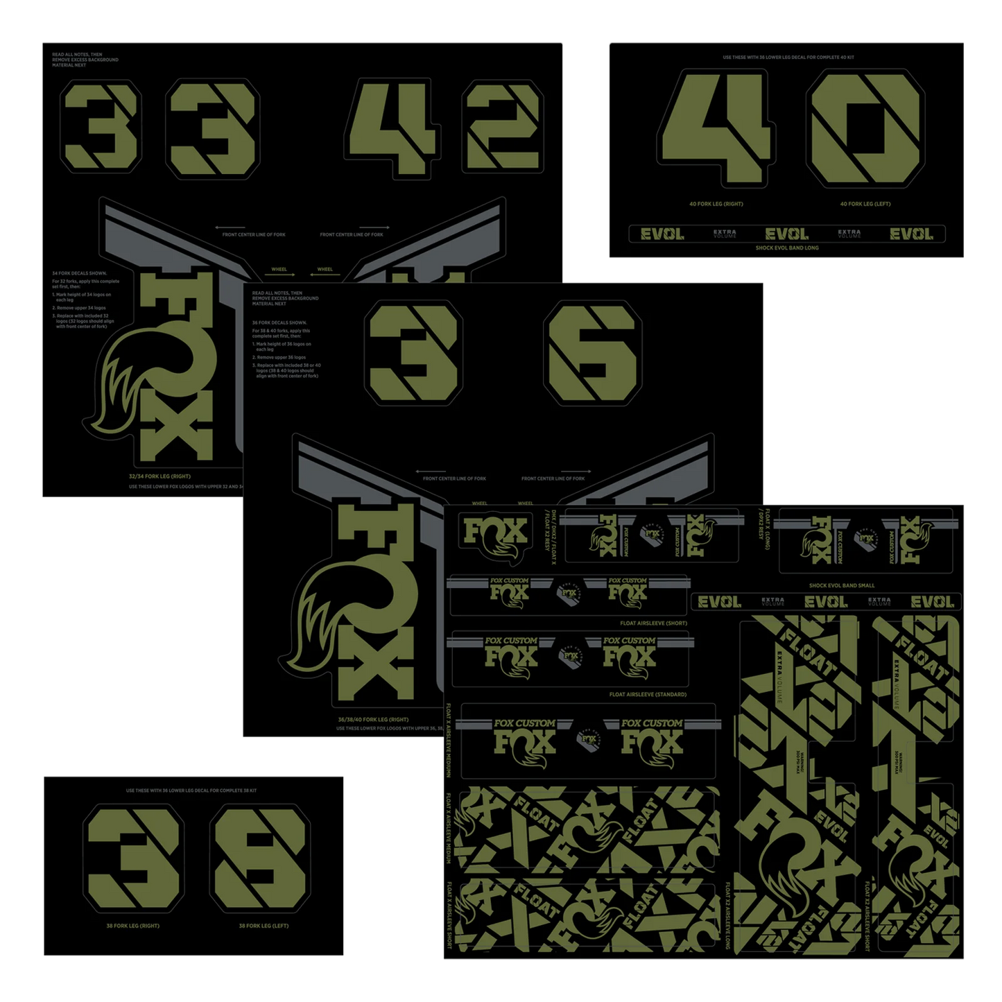 FOX Fork and shock absorber stickers Olive Green