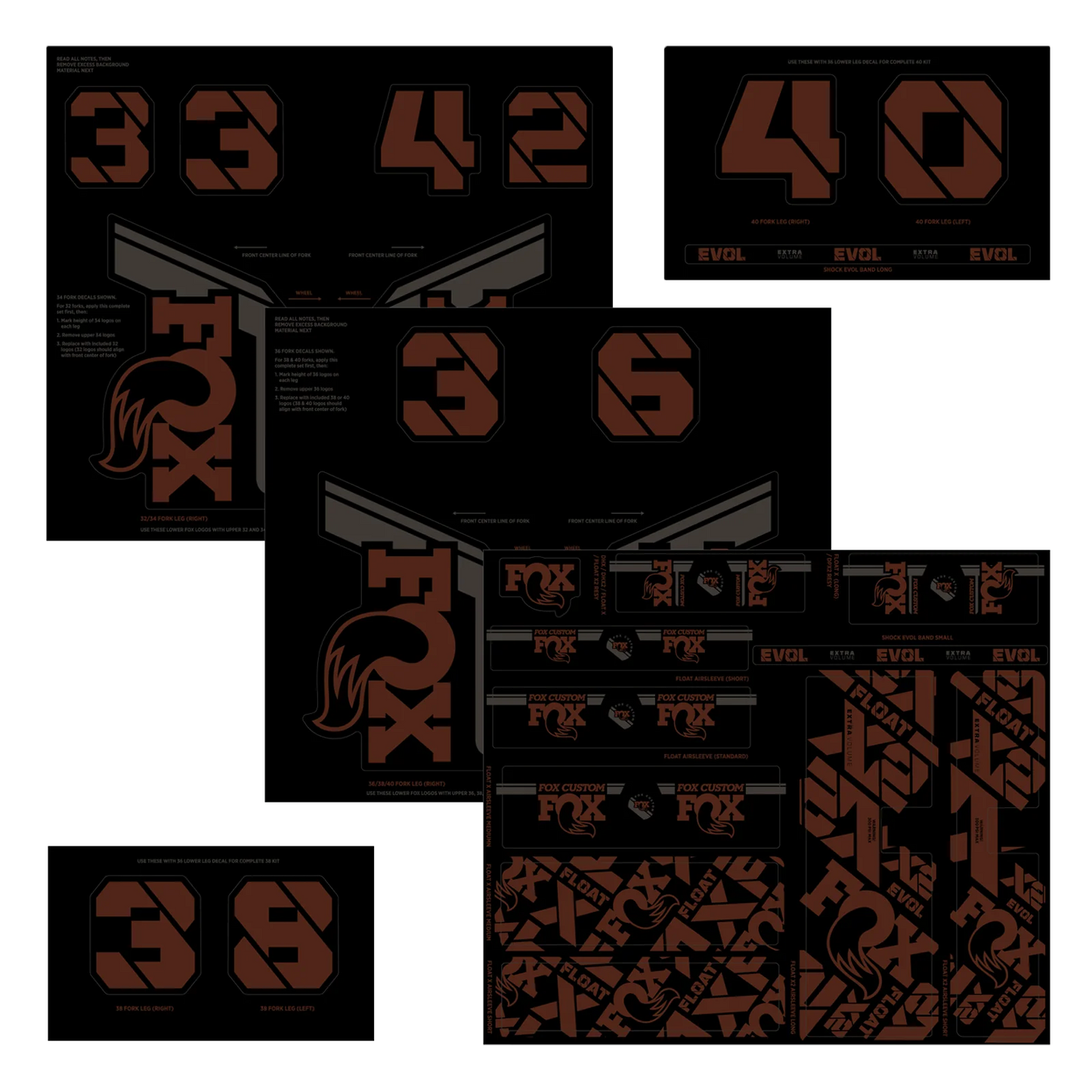 FOX fork and shock absorber sticker kit Brown