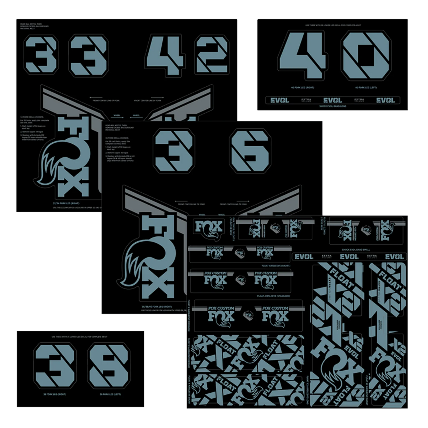 FOX Fork and Shock Blue Grey Stickers Kit