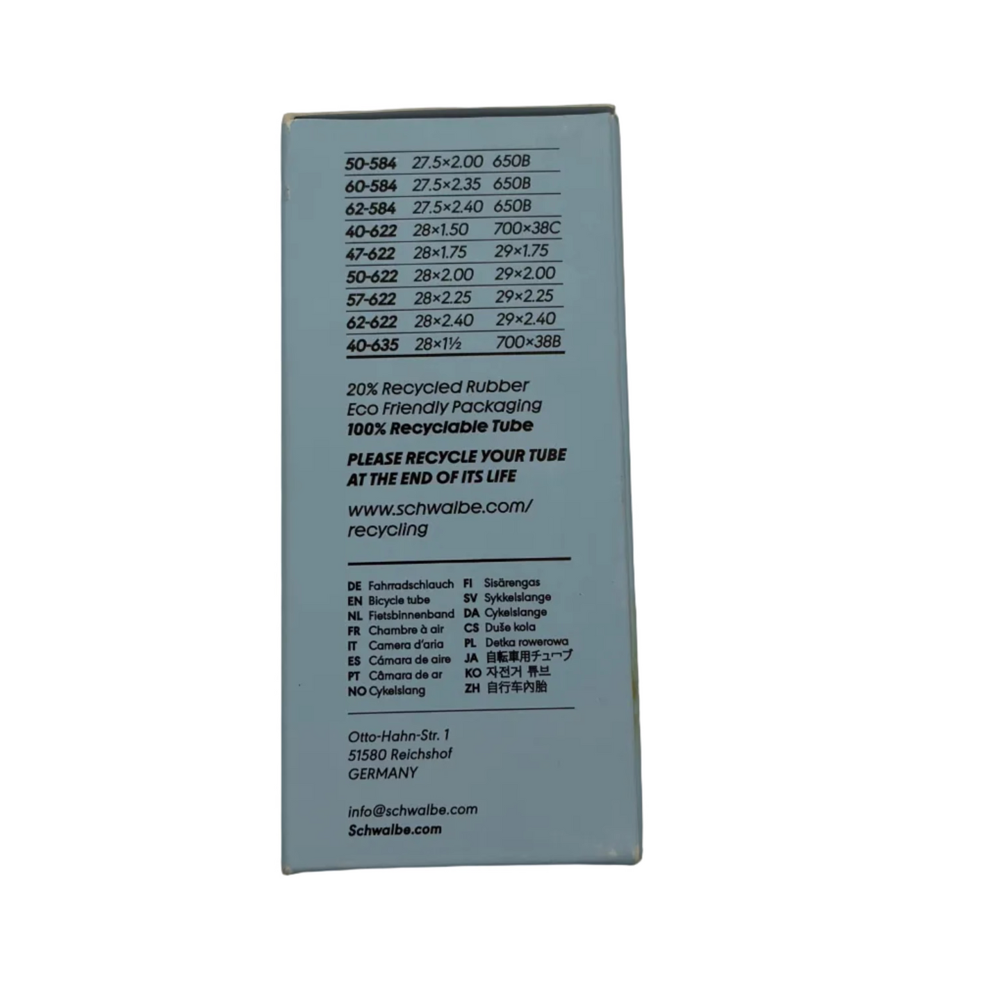 Εσωτερικός σωλήνας SCHWALBE EXTRA LIGHT SV 19L 27,5x2,0/2,40 - 29x1,75/2,40 Presta 40 mm