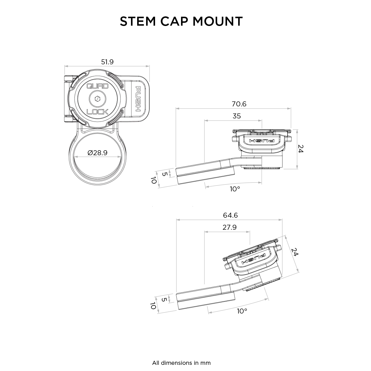 Stem mounting bracket QUADLOCK OUT CAP MOUNT PRO