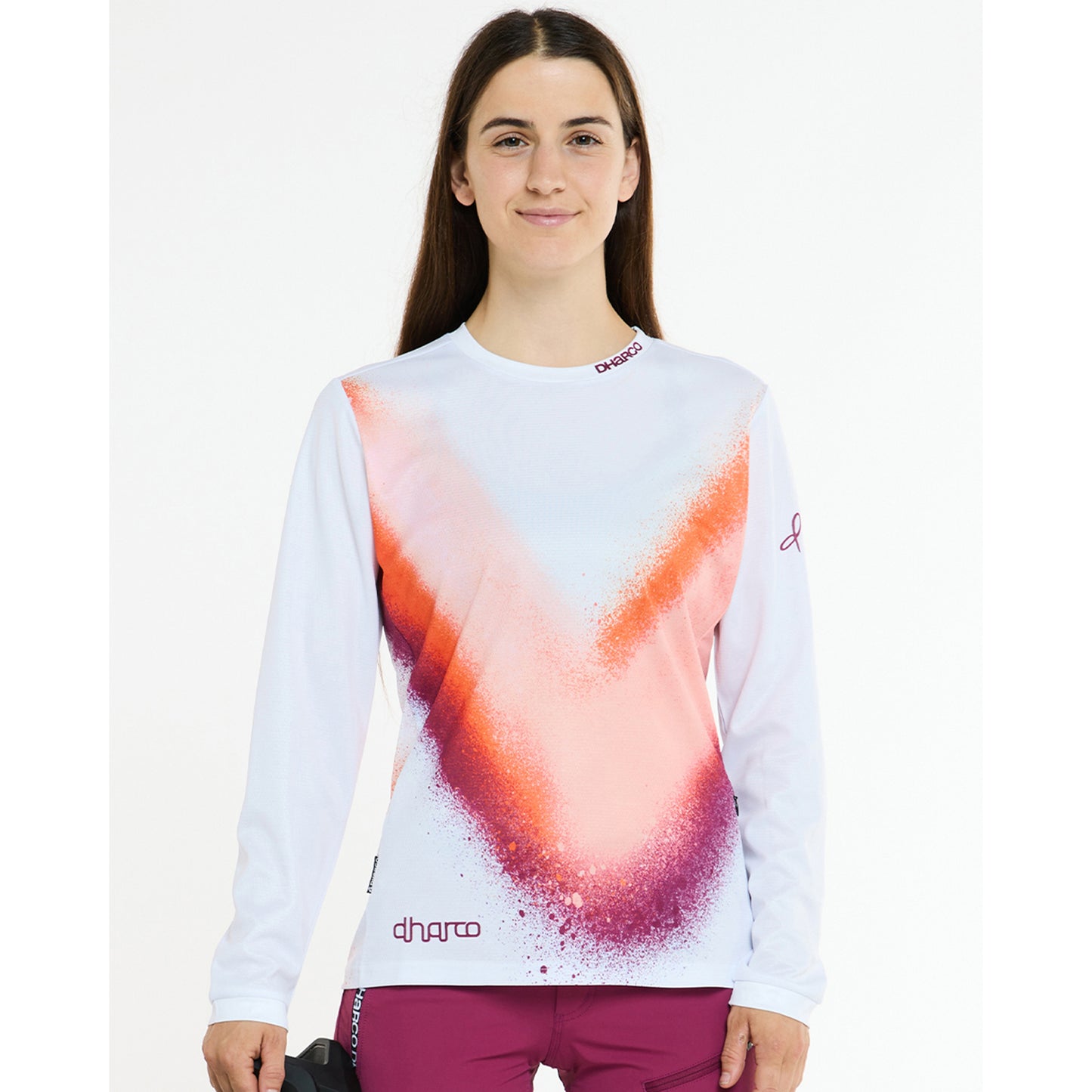 Γυναικείο DHARCO GRAVITY FIREBIRD Long Sleeve Jersey Λευκό/Πορτοκαλί