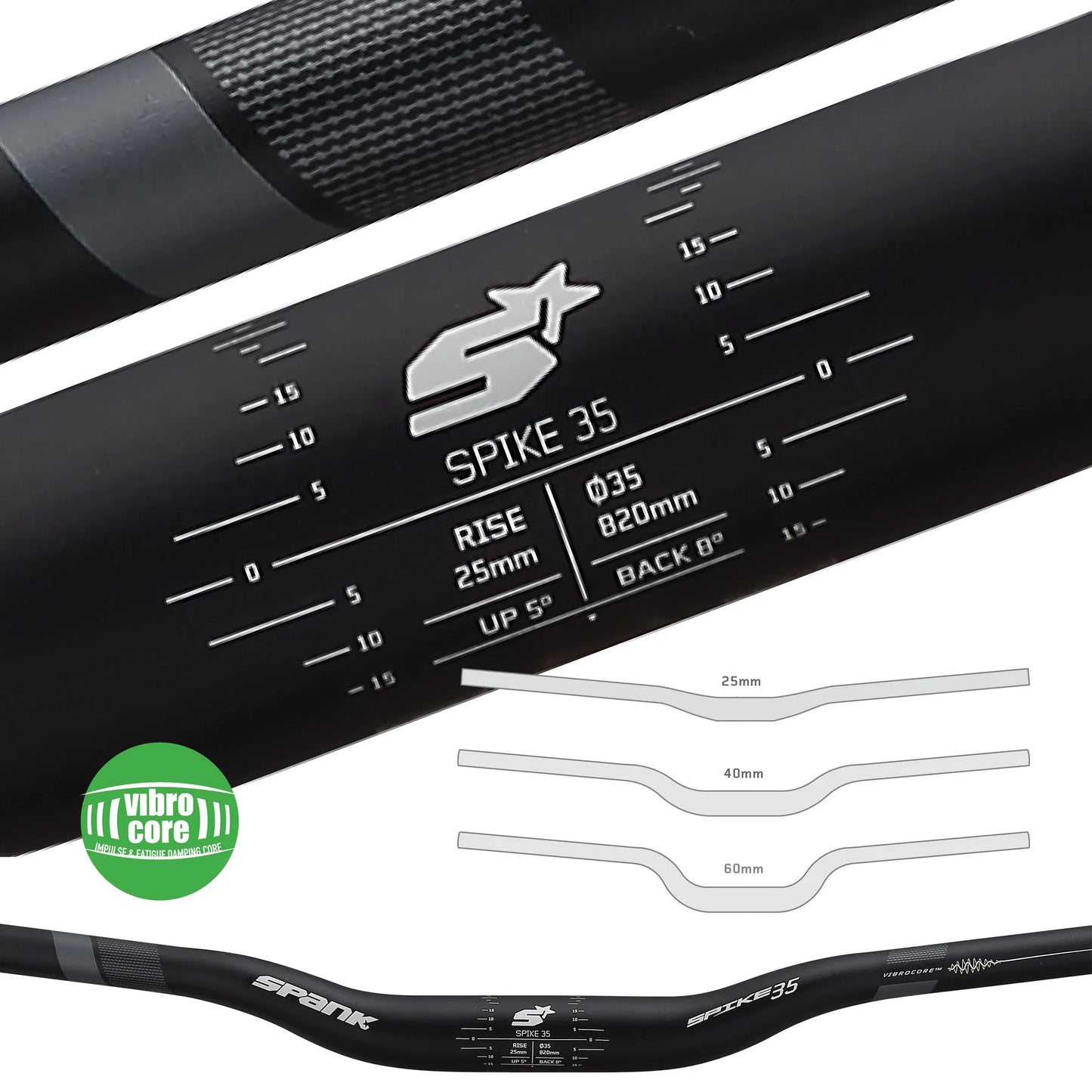 SPANK SPIKE 35 VIBROCORE Rise 40mm 820mm Κόκκινο τιμόνι SPANK SPIKE 35 VIBROCORE Rise 40mm 820mm