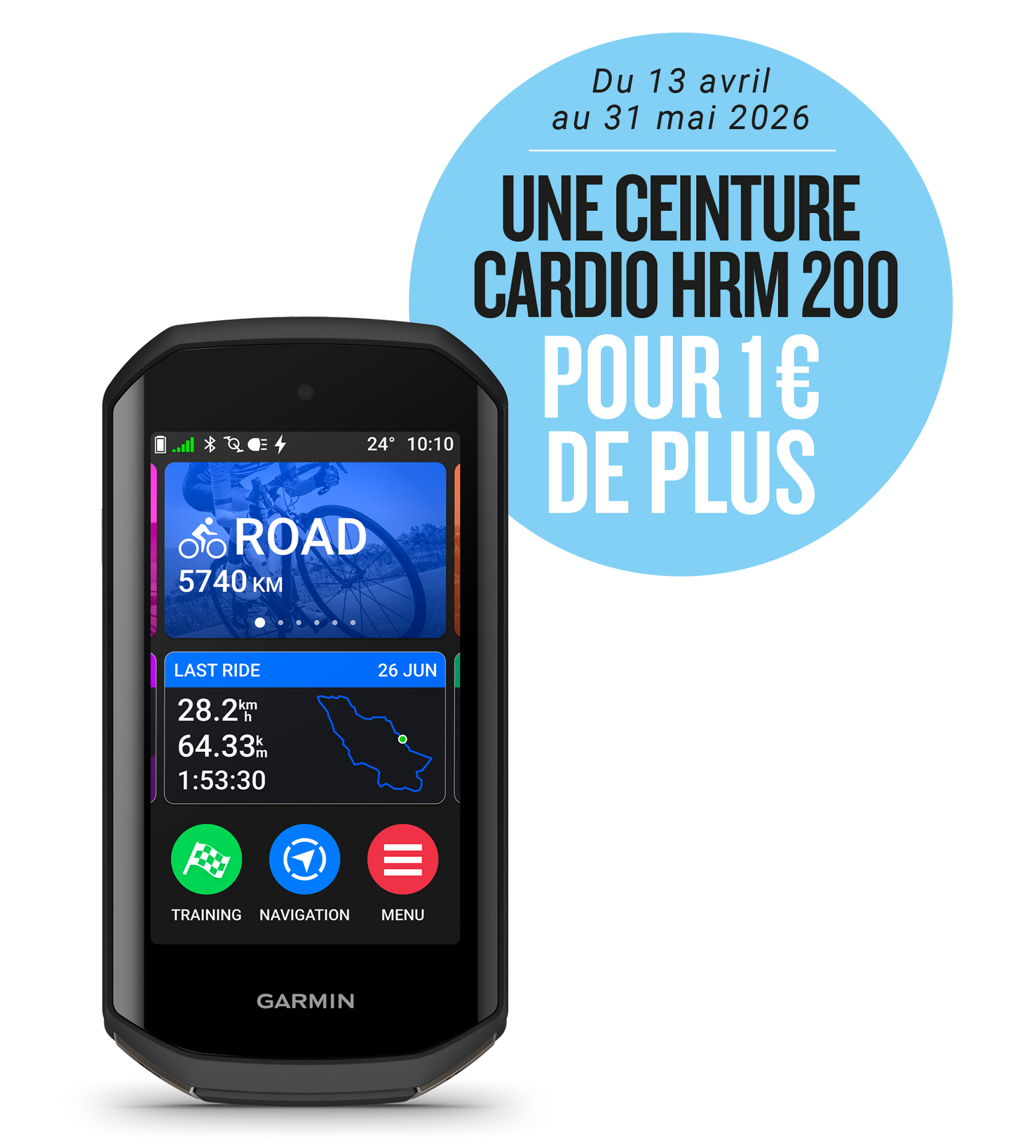 GARMIN EDGE 1050 GPS + Your GARMIN HRM 200 Cardio Belt for €1 more