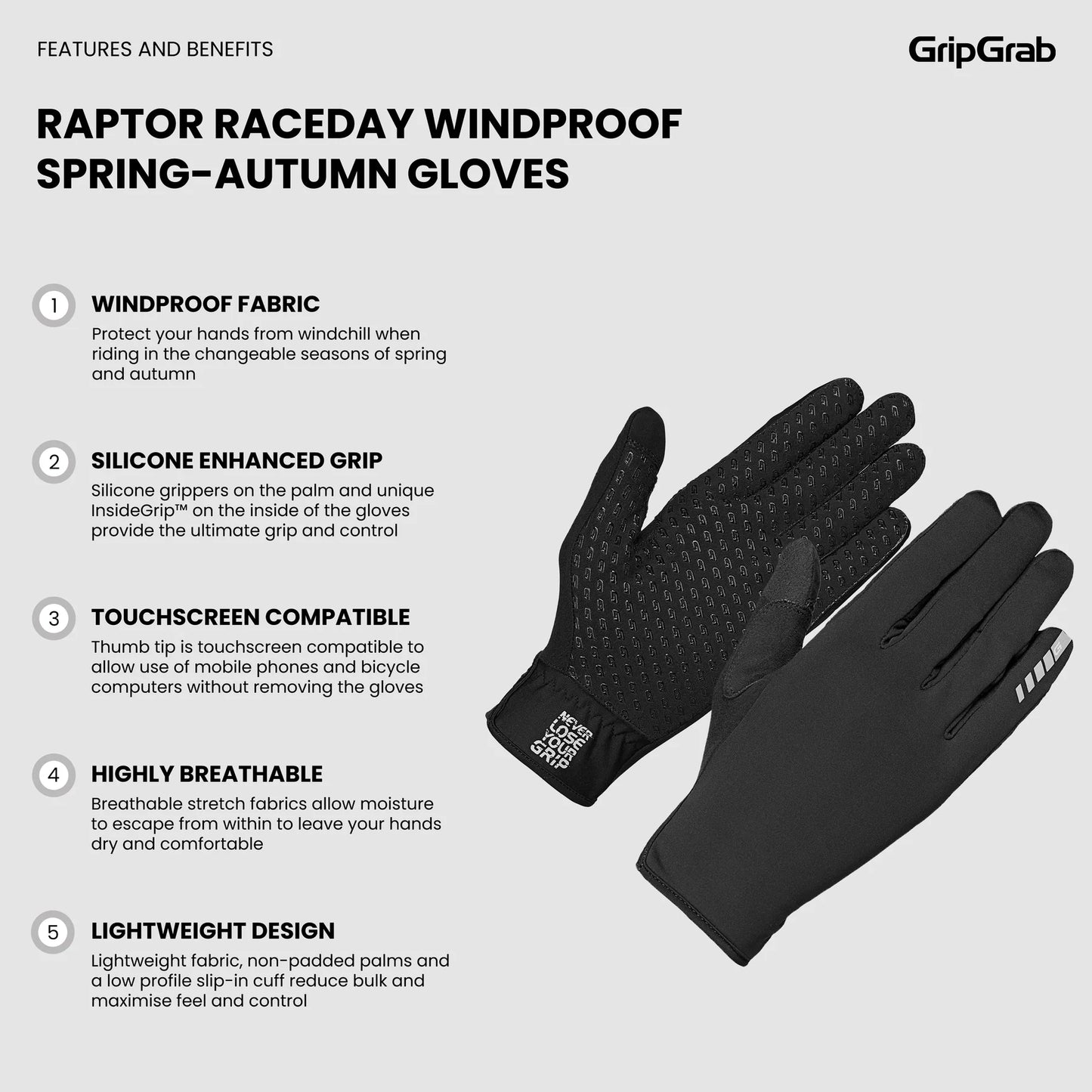 GRIPGRAB RAPTOR RACEDAY WINDPROOF SPRING AUTUMN Γάντια Μαύρο