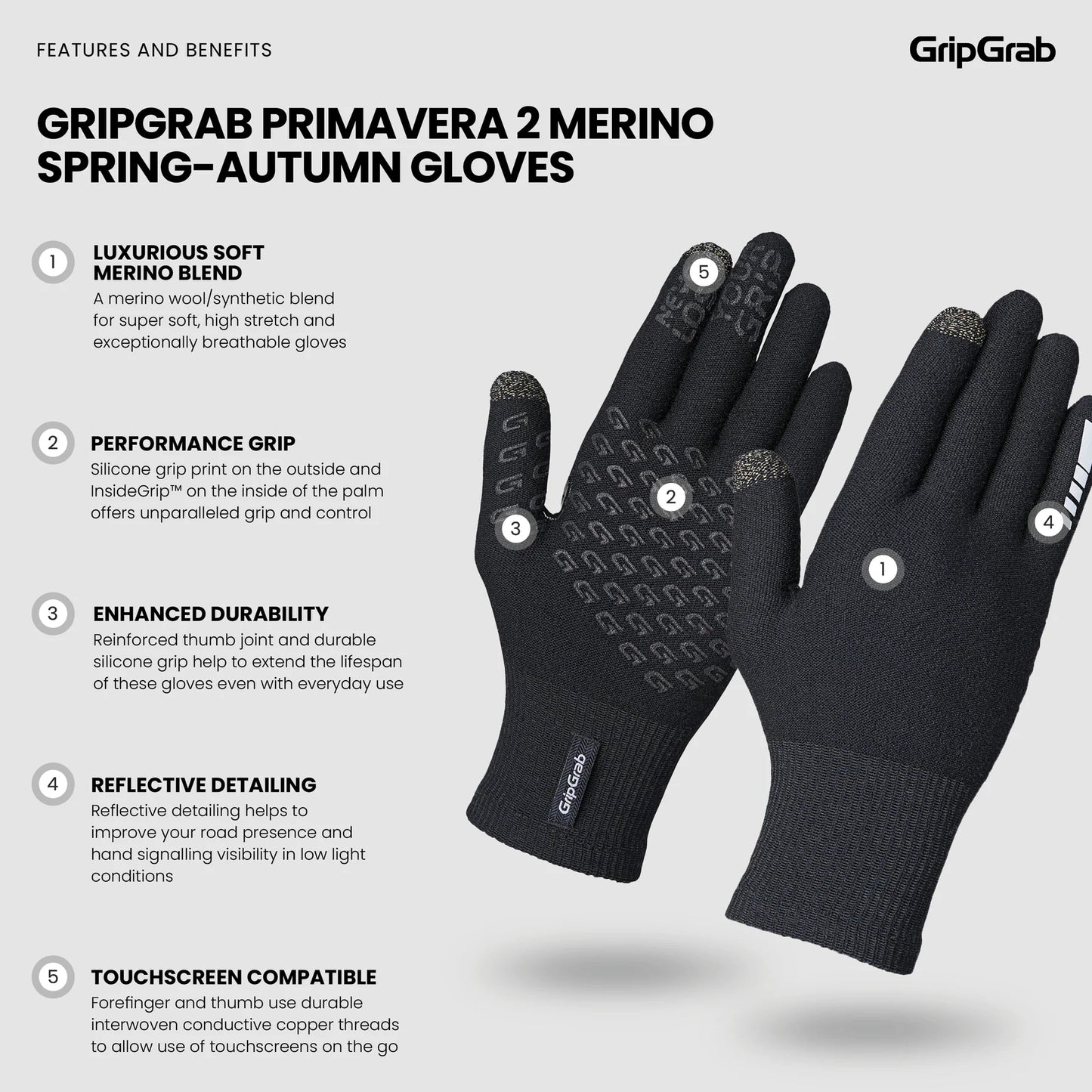 PRIMAVERA 2 MERINO SPRING AUTUMN Γάντια Μαύρο