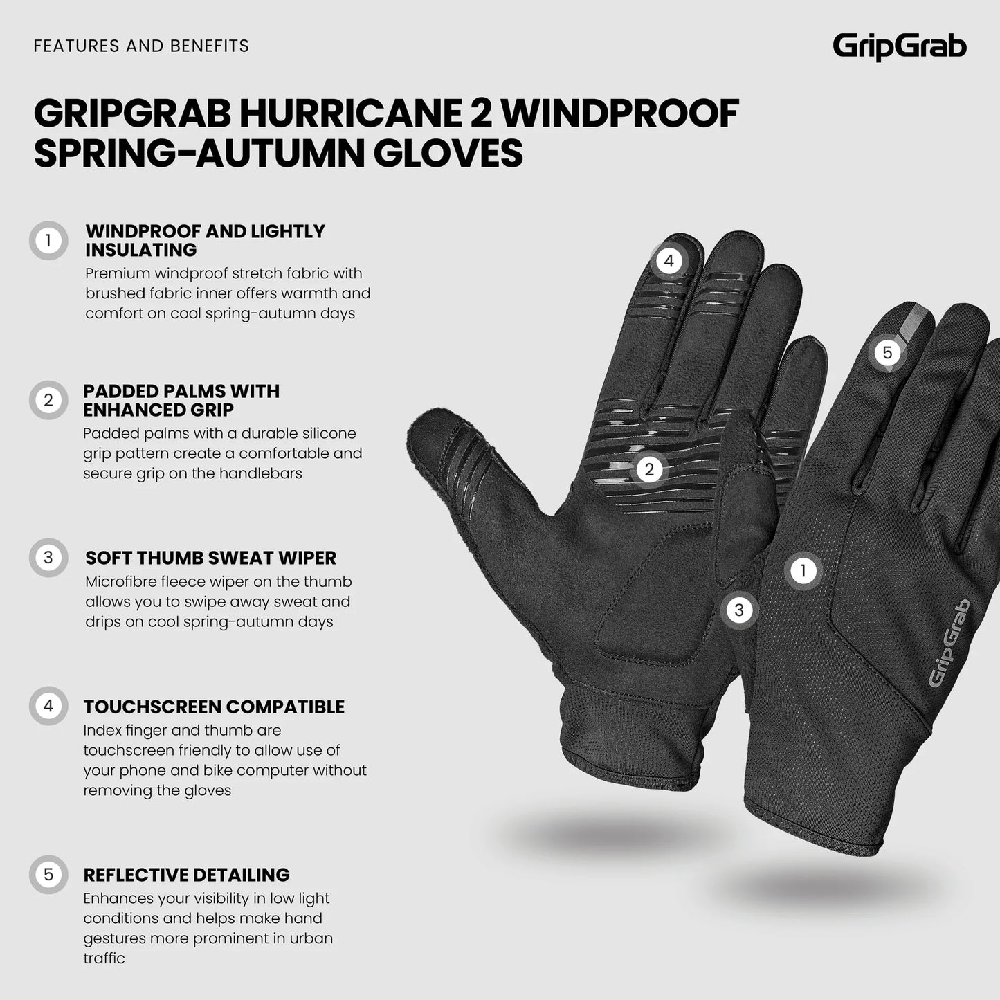 GRIPGRAB HURRICANE 2 WINDPROOF SPRING AUTUMN Γάντια Μαύρο