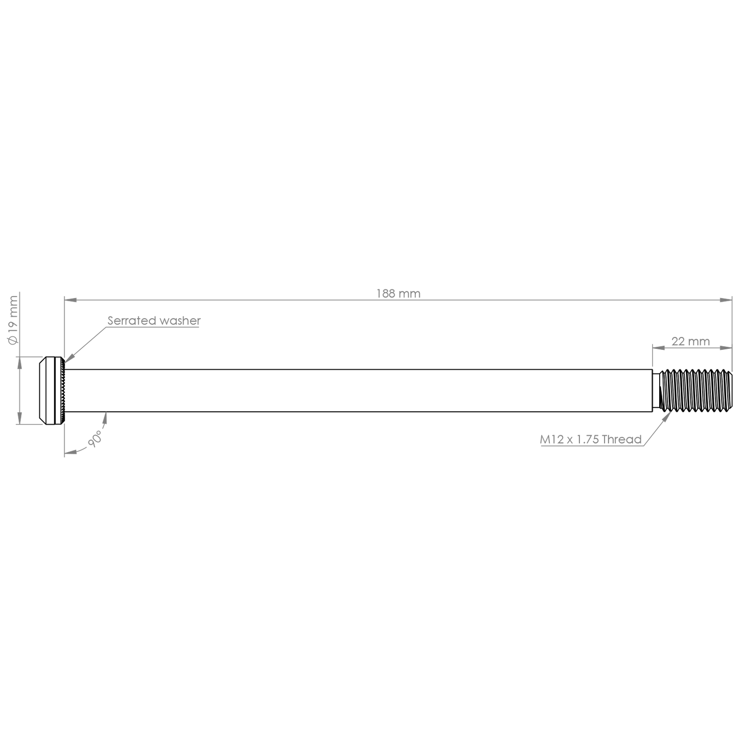 Πίσω άξονας τροχού BURGTEC 188mm x 12mm 1.75mm Pitch Μαύρο