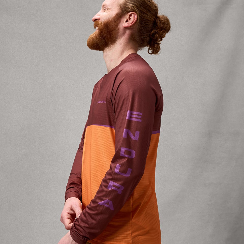 ENDURA SINGLETRACK CORE PRINTED Long Sleeve End Orange MTB Jersey