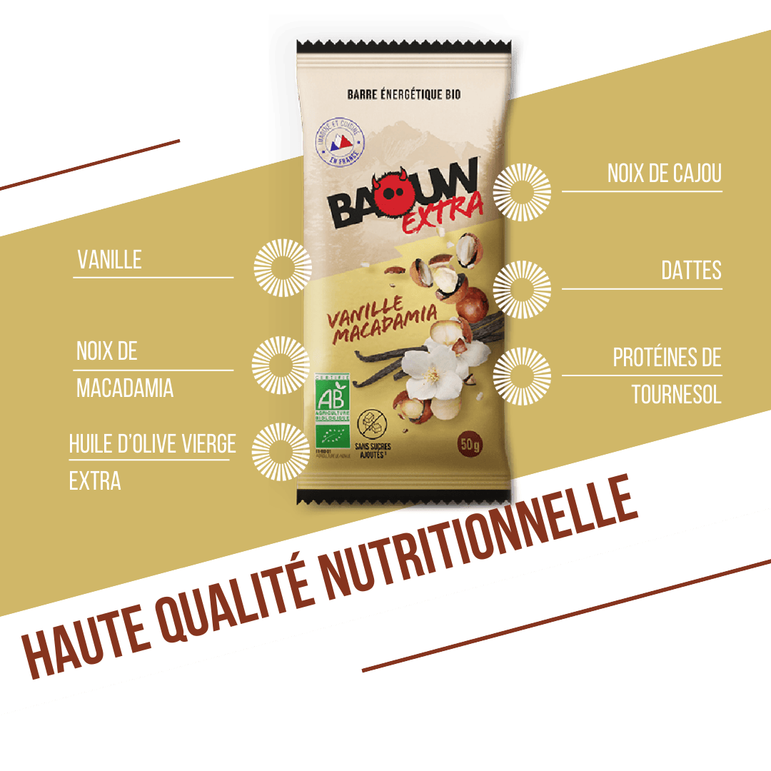 Μπάρα ενέργειας BAOUW ORGANIC EXTRA Vanilla-Macadamia (50g)