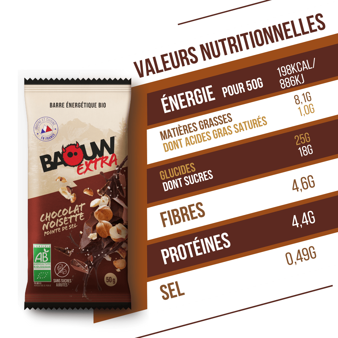 Μπάρα ενέργειας BAOUW ORGANIC EXTRA Σοκολάτα Φουντούκι (50g)