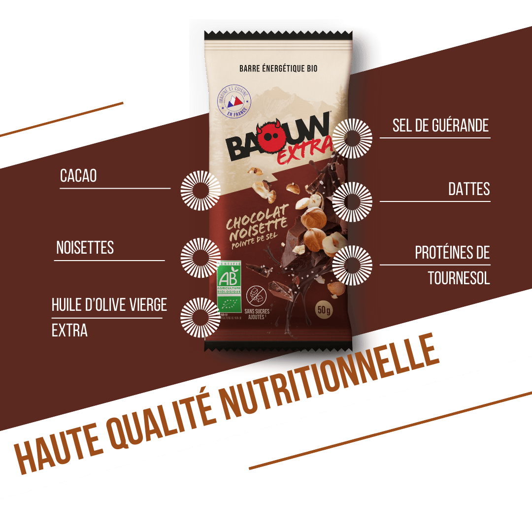 Μπάρα ενέργειας BAOUW ORGANIC EXTRA Σοκολάτα Φουντούκι (50g)