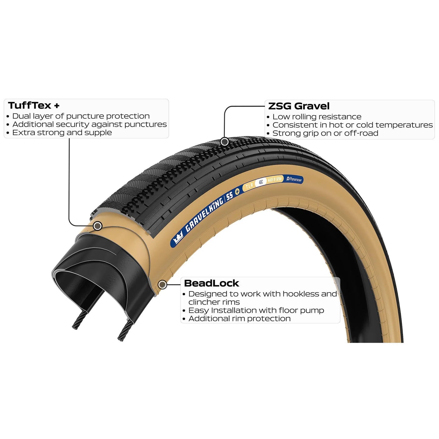 PANARACER GRAVELKING SEMISLICK+ TLR 700x45c tire Tubeless Ready Beige