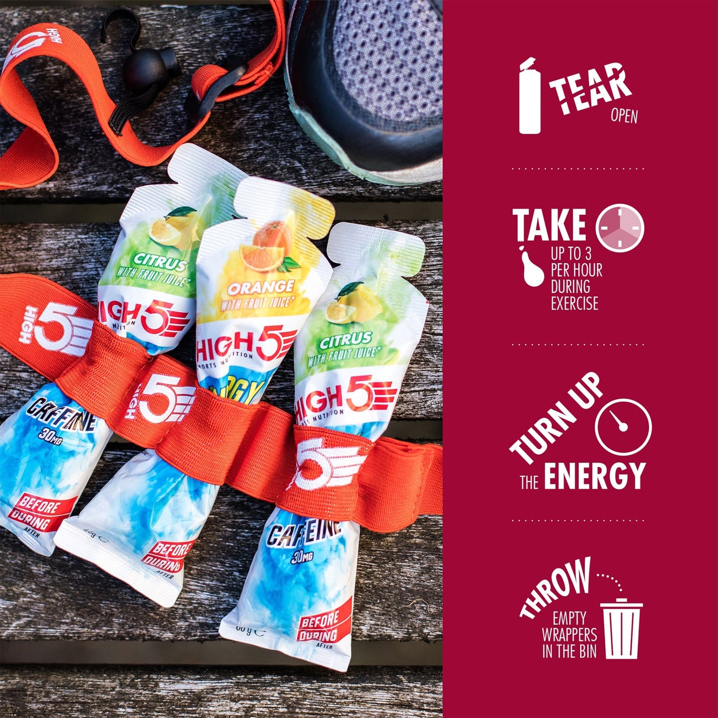 HIGH5 ENERGY GEL Aqua Caffeine (66g) Fruits Red