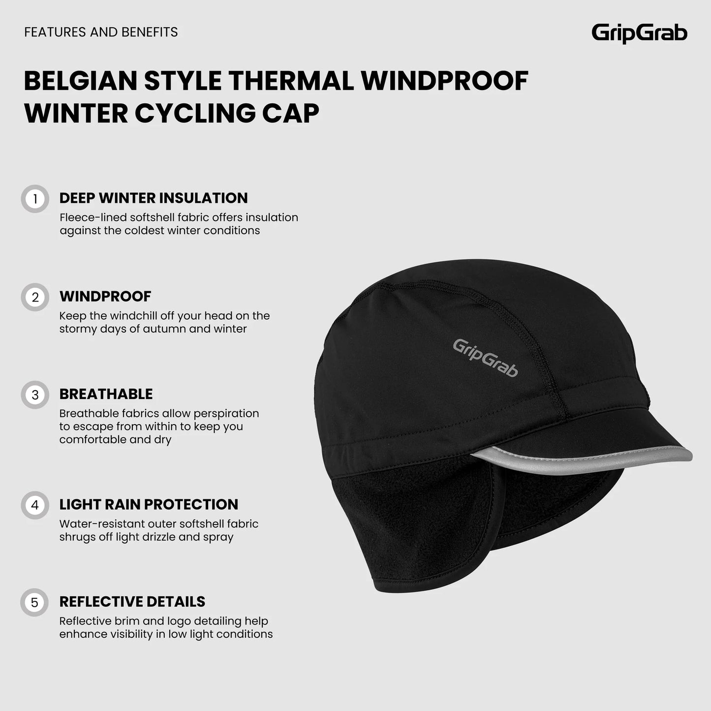 GRIPGRAB BELGIAN STYLE THERMAL WINDPROOF WINTER Cap Μαύρο