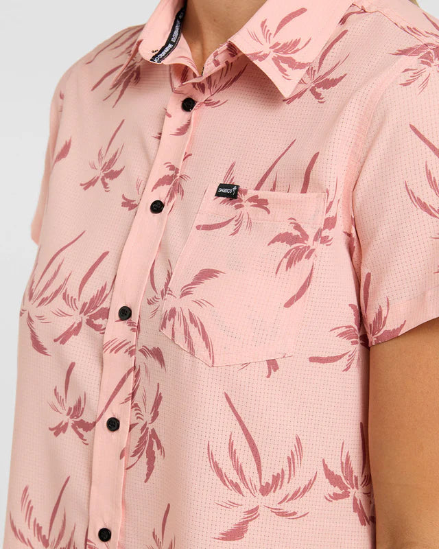 DHARCO TECH PARTY PINK PALM Ladies Pink Short Sleeve Shirt