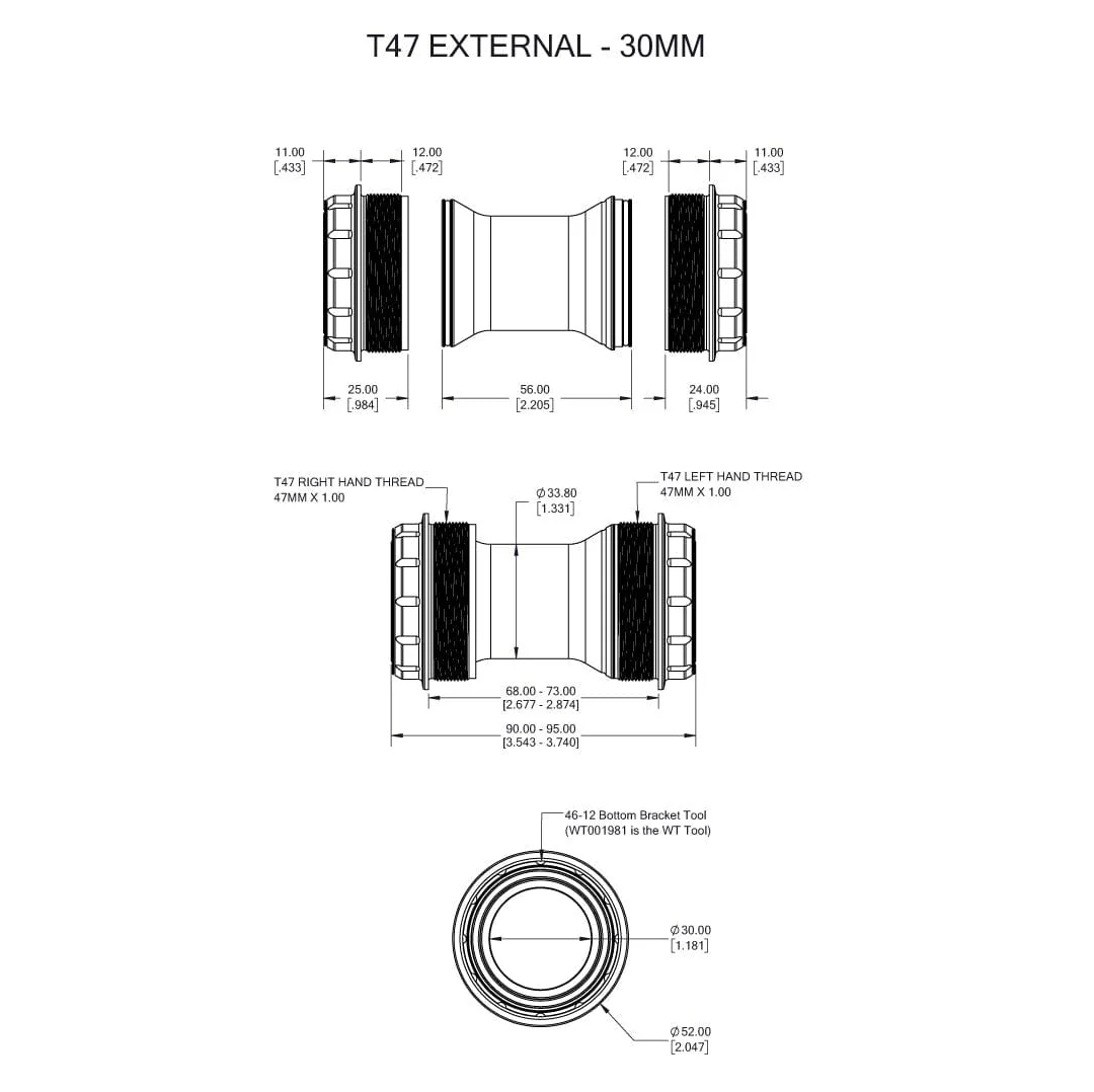 WOLFTOOTH T47 External 30mm raw Silver crankset