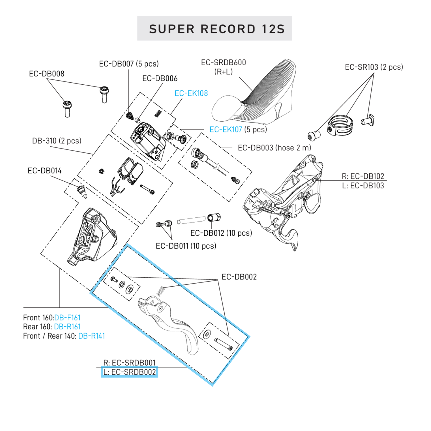 Αριστερό φρένο με μονό μοχλό CAMPAGNOLO SUPER RECORD 12V DISC