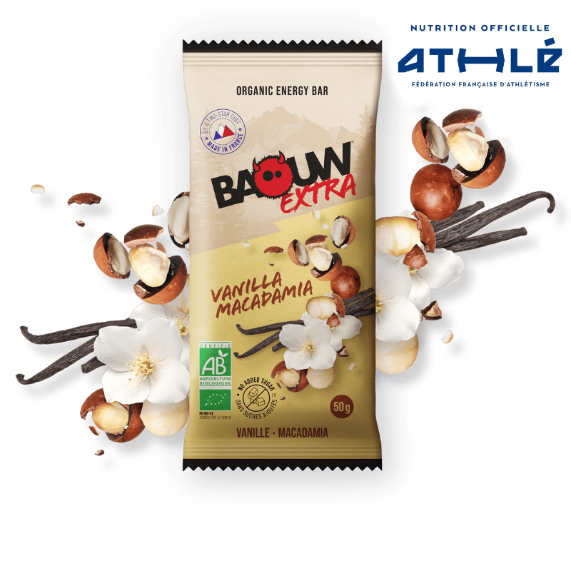 Μπάρα ενέργειας BAOUW ORGANIC EXTRA Vanilla-Macadamia (50g)