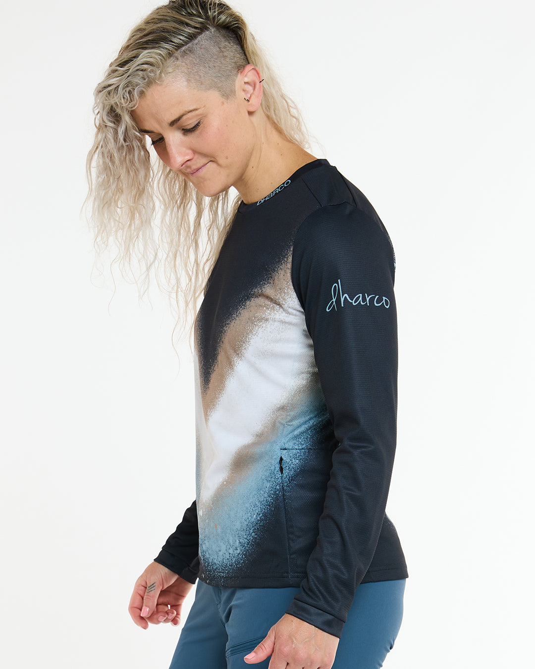 Γυναικείο DHARCO GRAVITY GOLDEN STREAK Long Sleeve Jersey Μαύρο/Μπλε