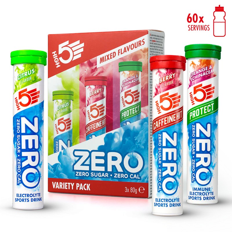 Pack 3x20 Pastilles HIGH5 ZERO VARIETY PACK Fruits Red Cafeine/Lemon/Orange