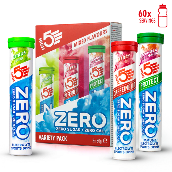 Pack 3x20 Pastilles HIGH5 ZERO VARIETY PACK Fruits Red Cafeine/Lemon/Orange