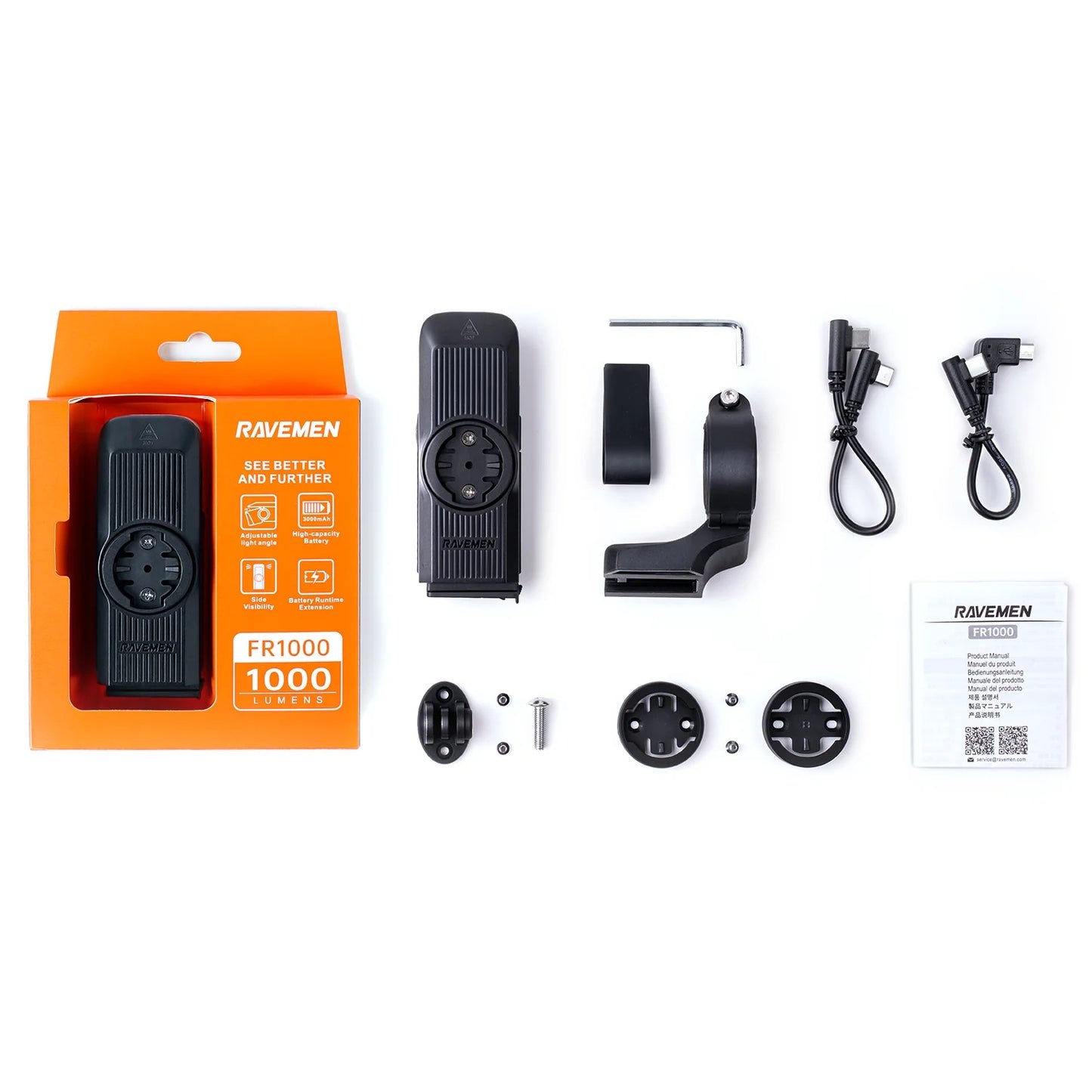 RAVEMEN FR 1000 μπροστινό φως - Garmin/Wahoo/Bryton