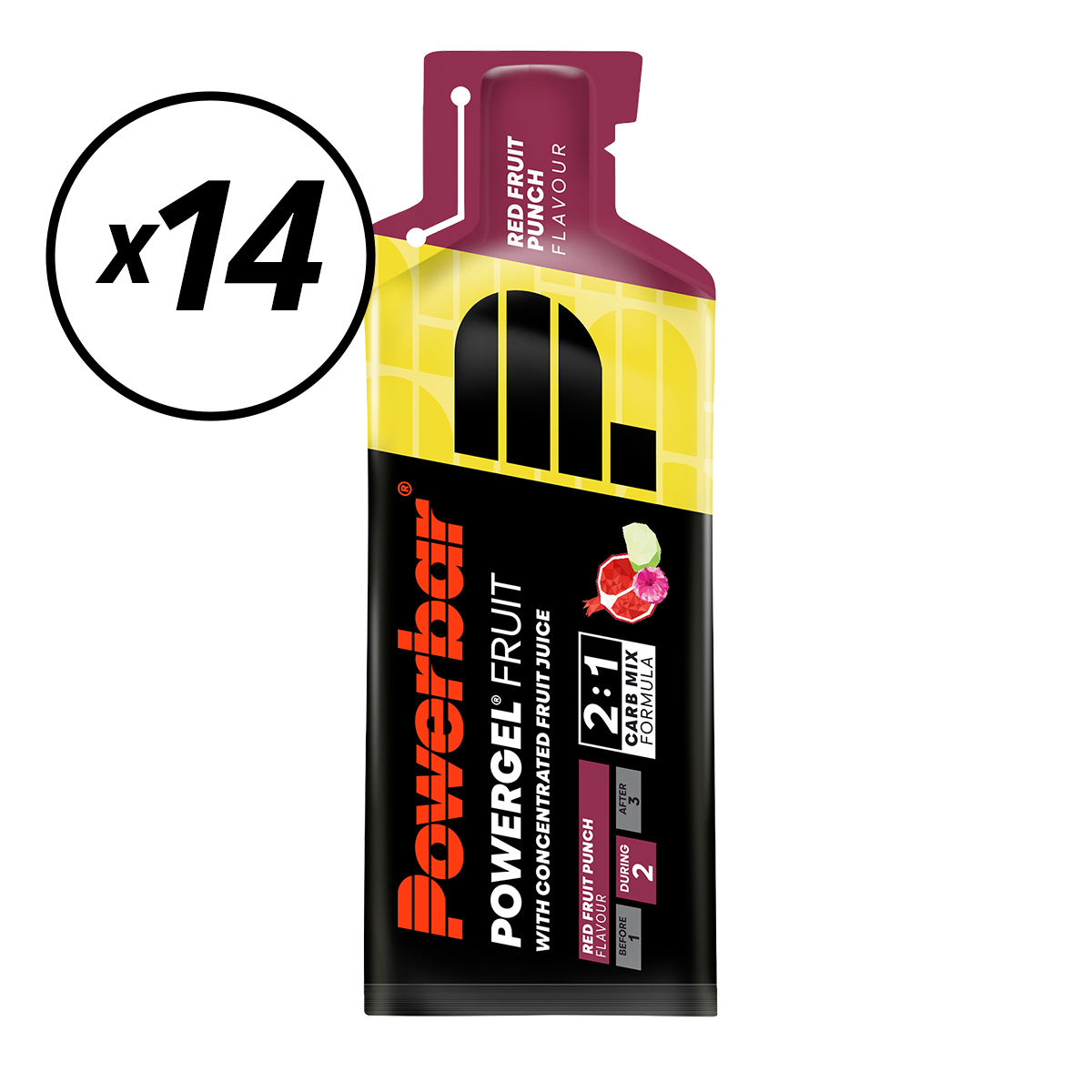 Συσκευασία 14 ενεργειακών τζελ POWERBAR POWERGEL FRUIT (41gr) Κόκκινα φρούτα σύντομης διάρκειας ζωής